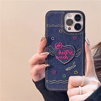 Denim Embroidered Love Phone Case