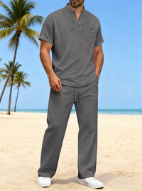 Cotton And Linen Summer Men's Solid Color Casual T-shirt Short Sleeve Shirt