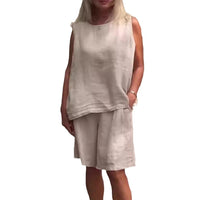 Women's Cotton-Linen Crew-Neck Sleeveless Casual Set