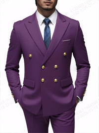 Business Non-Iron Two-Piece Suit With Double-Breasted Gold Buttons