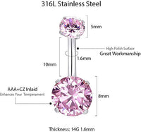 Round Inlaid Zircon Belly Button Umbilical Ring