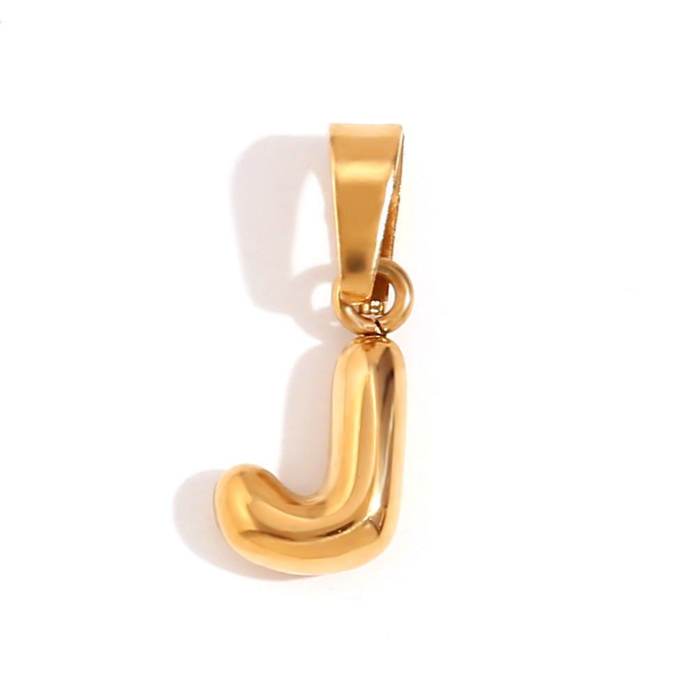 Minimalist Temperament Stainless Steel Plated 18K Gold Mini Bubble Letter Pendant