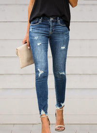 Temperament Commuter Ripped Jeans Women's Feet Pencil Pants