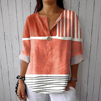 Summer New 3D Printed Women's Fashion V-neck Long Sleeve Shirt Top