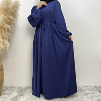 Muslim Simple Design Solid Color Stretch Sleeves, Front Zipper Elegant Swing Dress