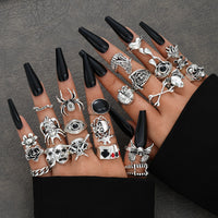 Cross-border Dark Hip Hop Skull Spider Card High Profile Retro Ring 24-piece Set Punk Ring Ornament