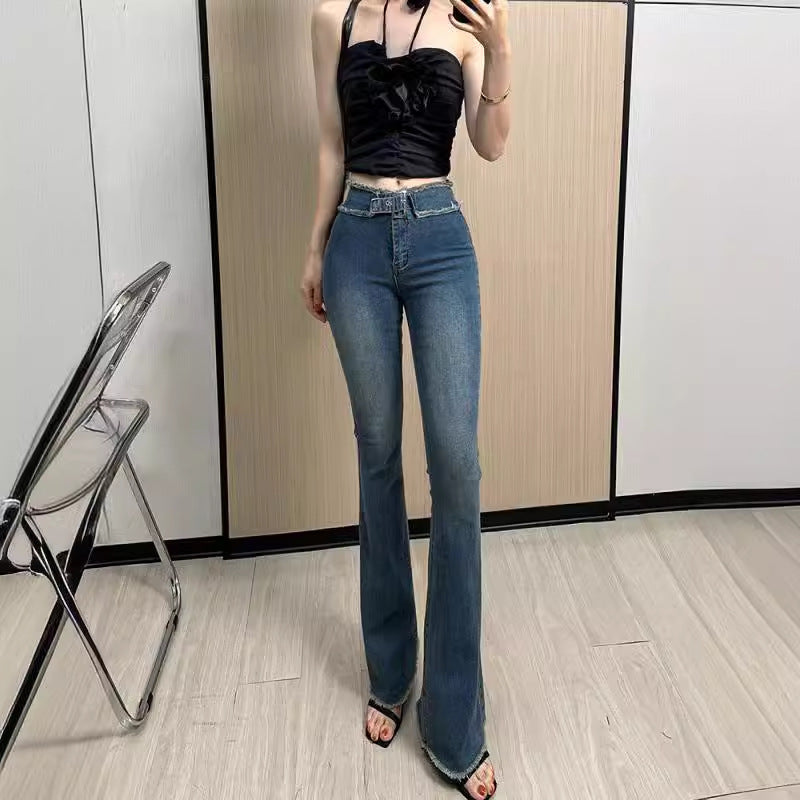 Hot Girl Skinny Jeans Women's Summer Thin Hong Kong Style Retro