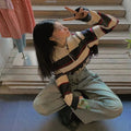 Contrast Color Striped Polo Collar Long-sleeved Sweater