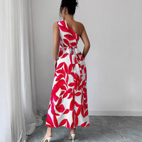 Womens Printed Off-the-Shoulder Slit Dress