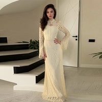 Women's Sexy Lace Hollow-Out Long-Sleeve Dress
