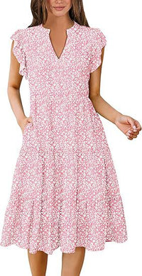 Summer Elegant Printed Dress With Ruffle Sleeves