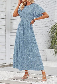 Women's Short-Sleeve Crew-Neck Bohemian Beach Dress