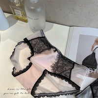 Retro High Luxury Lace Underwear Women's French Eyelash Stitching Satin Comfortable Breathable Purified Cotton Crotch