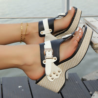 Chunky-heel Metal-buckle Slippers Beach Sandals