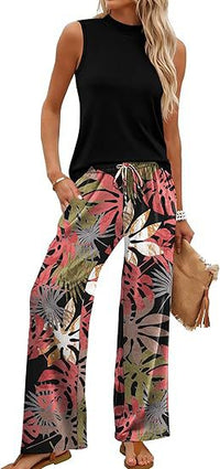 European And American-style Slim-fit Printed Casual Set