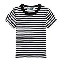 Children's Blue And White Stripes Round Neck Short Sleeve