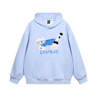 American High Street Flocking Embroidered Kitten Loose Hooded Sweater Men