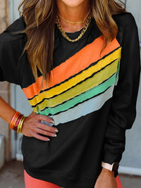 Apricot Rainbow Colorblock Striped Pullover Sweatshirt