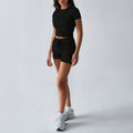 Yoga Active Wear Solid-Color Short-Sleeve Drawstring Shorts Set