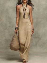 Womens Slim-fit Fashionable Elegant Sleeveless Halter Dress
