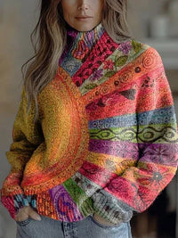 Womens Floral-Print Turtleneck Sweater