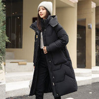 Womens Mid Length Over The Knee Detachable Hooded Padded Down Jacket With Cotton Lining