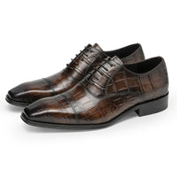 Formal Business First Layer Cowhide Hand Colored Embossed Men's Shoes
