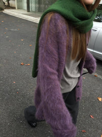 Purple Lazy High-end Mohair Cardigan Women's Autumn Winter Loose