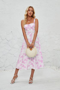 French-style Slip Dress With Side Slit And Print For Women