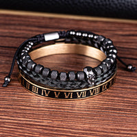 Cross-Section Ghost Head Braided Bracelet Set In Stainless Steel