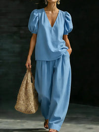 V-Neck Short-Sleeve Fashionable Casual Womens Set