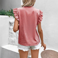 Loose Striped Top With French-Style Strap And Ruffle Sleeves