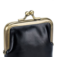 First Layer Oil Wax Cowhide Retro Compact Clip Coin Purse