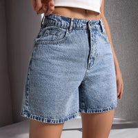 Womens Embroidered Non-Stretch Denim Shorts With Back Pockets