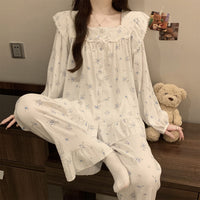 Pajamas Long Sleeve Lace Loungewear Set Suitable For Wearing Outside