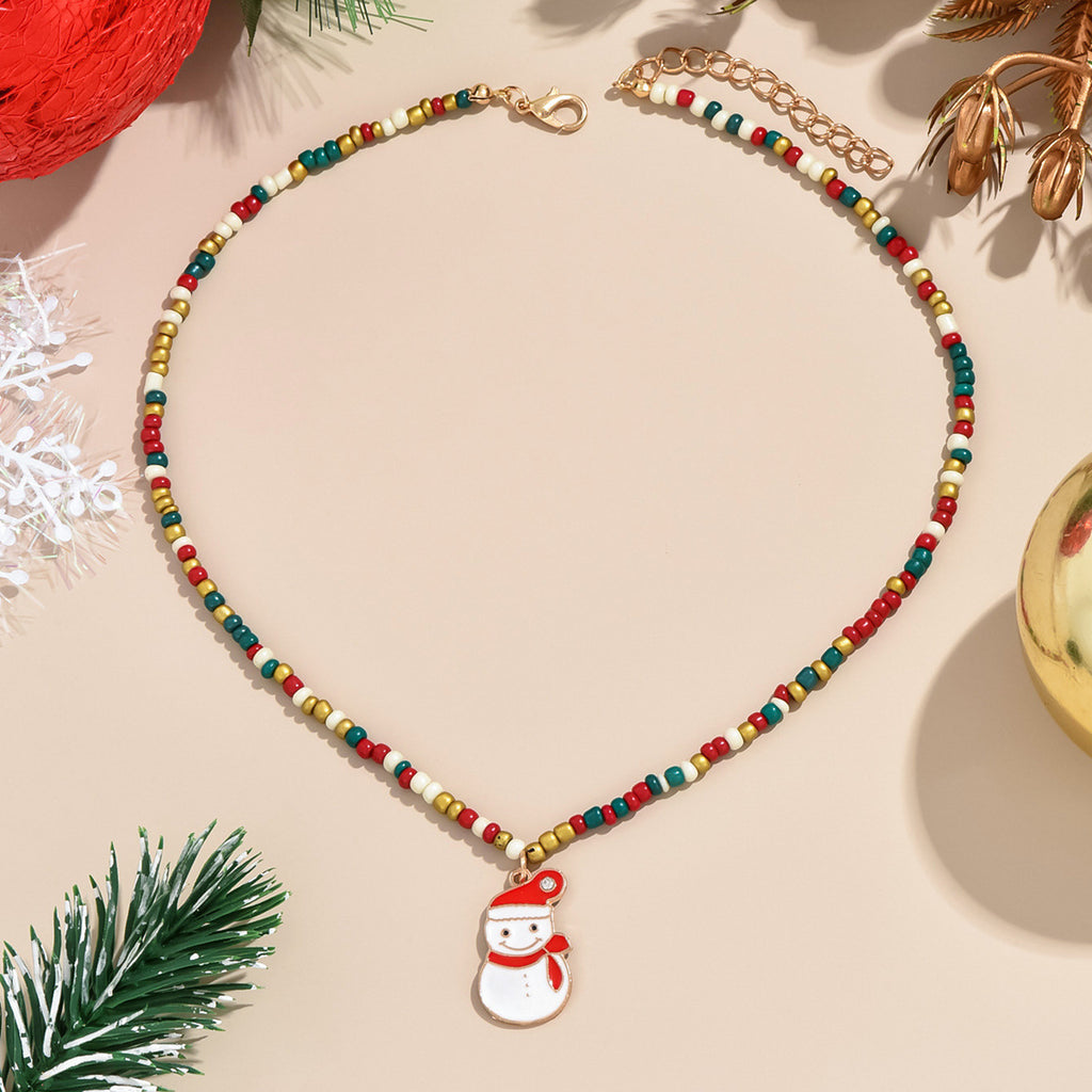 Women's Jewelry Colorful Beaded Santa Claus Garland Christmas Tree Necklace Holiday Accessories