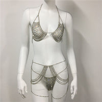 Sexy Hollow Body Chain Set With Diamond Chest Chain