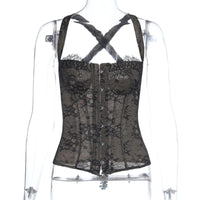 Wind Lace Sexy Corset Bustier Top All-Match Slim-Fit Tank Top For Women