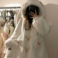 Milk Cute Rabbit Ears Cashmere Hoodie Coat