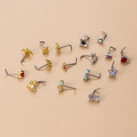 Water Drop Modeling Colorful Zircon L-bar Fashion Nose Nail