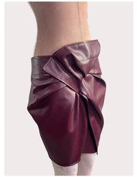 Faux Leather Cross Pleated Skirt