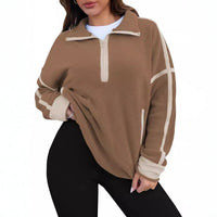 Stand-up Collar Casual Color-block Women's Zip-up Long-sleeve