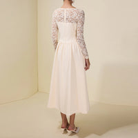 Womens Long-Sleeve Lace-Patchwork Elegant Dress