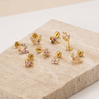 Fashion Heart-shaped Zircon Butterfly Stainless Steel Thin Rod Single Head Ear Bone Stud