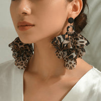 Bohemian Handmade Fabric Chiffon Flower Dangle Earrings For Women Tropical Beach Vacation Party Oversized Statement Jewelry