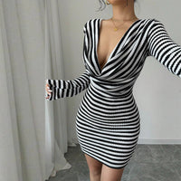 Elegant Striped Boat-neck Gugufeng-style Dress