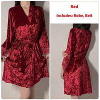Women's Velvet Pajamas Suspenders Nightdress Outerwear Gown Suit