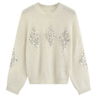 Heavy Embroidery Sequins Loose Sweater Idle Style Loose Outerwear Knitwear