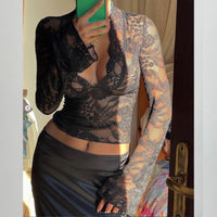 Women's Y2g Bell Sleeve Hollow Out V-neck Pullover Lace Shirt Top