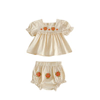 Summer Baby Flower Embroidered Short-sleeved Shirt Shorts Suit